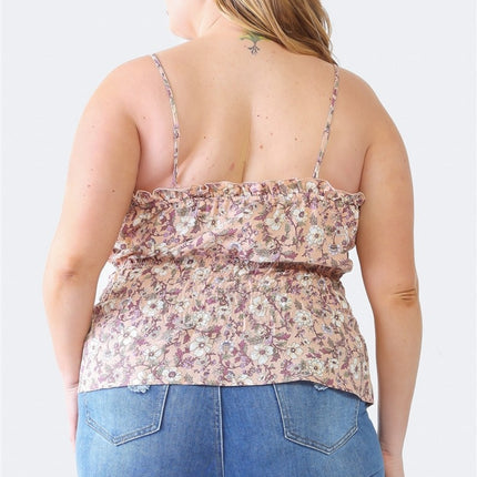 Zenobia Plus Size Frill Floral Square Neck Cami