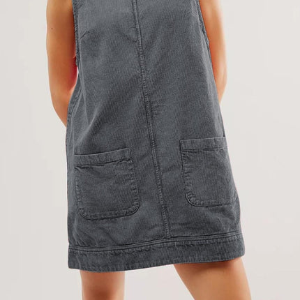 Round Neck Wide Strap Corduroy Mini Dress