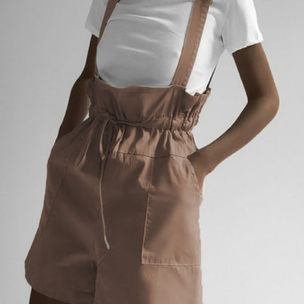 Drawstring Wide Strap Overalls with Pockets