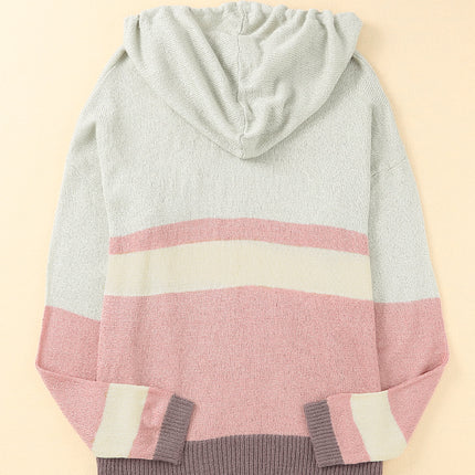 Color Block Long Sleeve Drawstring Hooded Sweater