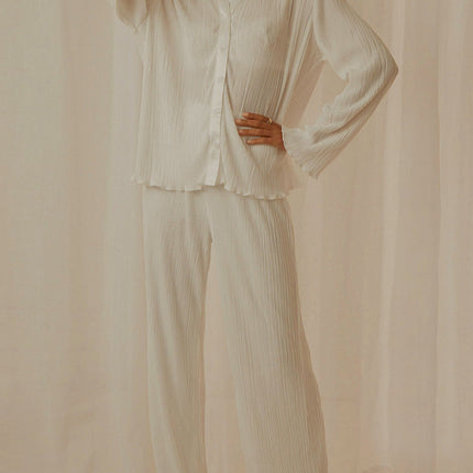 Collared Neck Long Sleeve Top and Pants Lounge Set