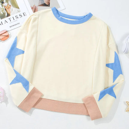 Star Contrast Round Neck Long Sleeve Sweatshirt