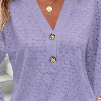 Eyelet Notched Long Sleeve T-Shirt