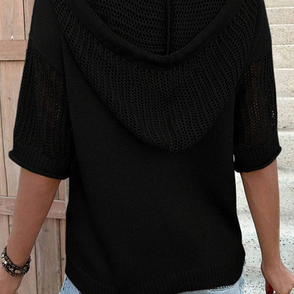 Drawstring Half Sleeve Hooded Sweater