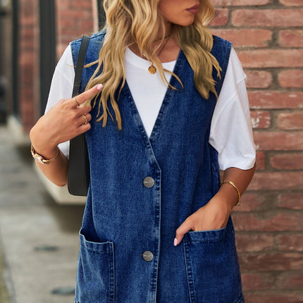 Full Size V-Neck Button Up Denim Vest