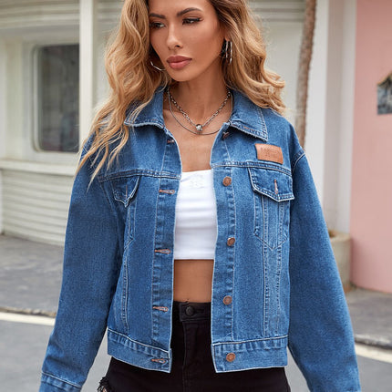 Dropped Shoulder Denim Jacket with Pockets