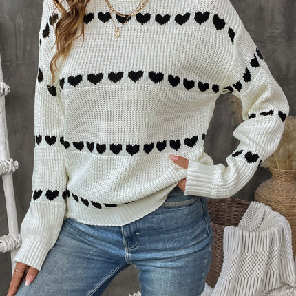 Heart Round Neck Long Sleeve Sweater