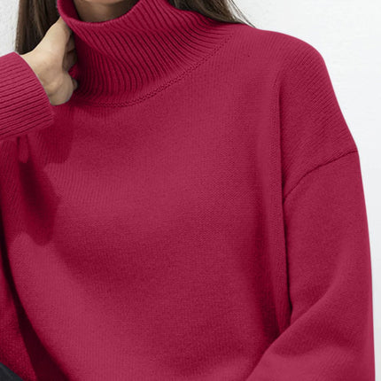 Turtleneck Drop Shoulder Long Sleeve Sweater