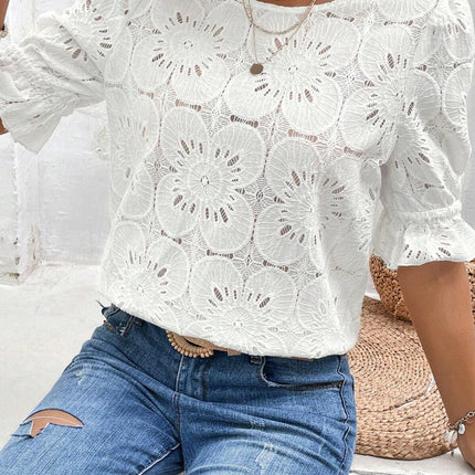 Round Neck Flounce Sleeve Blouse