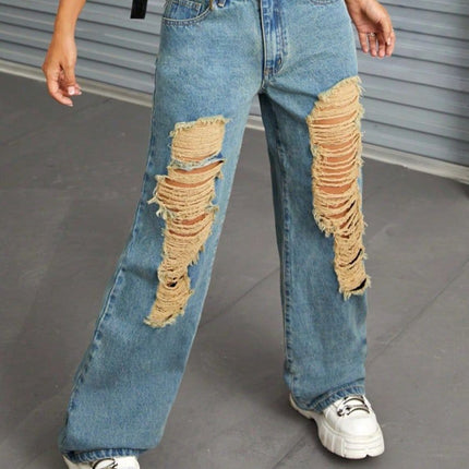 Distressed Wide Leg Jeans with Pockets