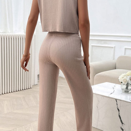 Ribbed Round Neck Top and Pants Set