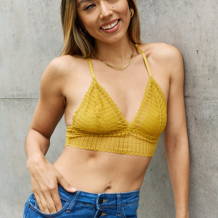 Leto Ribbed Lace Boho Racerback Bralette in Straw