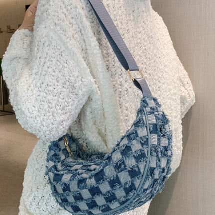 Raw Hem Checkered Denim Crossbody Bag