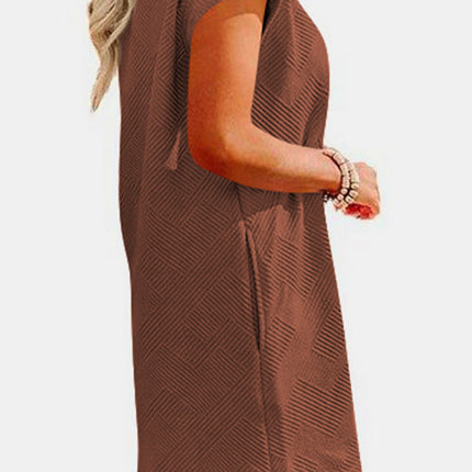 Textured Round Neck Cap Sleeve Dress