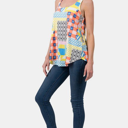 Zenana Printed Round Neck Curved Hem Tank