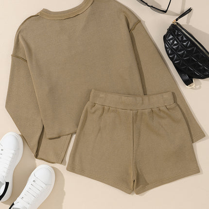 Exposed Seam Long Sleeve Top and Drawstring Shorts Set