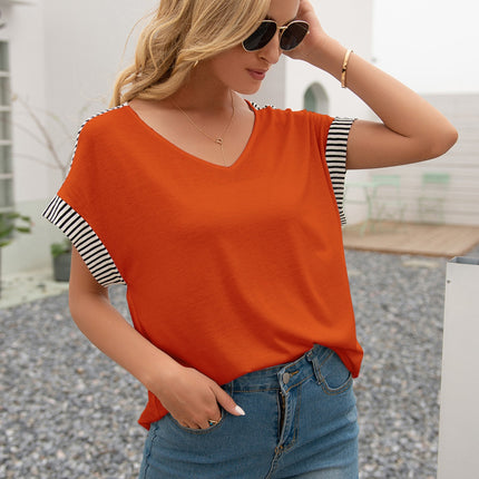 Striped V-Neck Short Sleeve T-Shirt