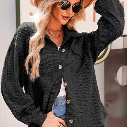 Textured Button Up Long Sleeve Shacket