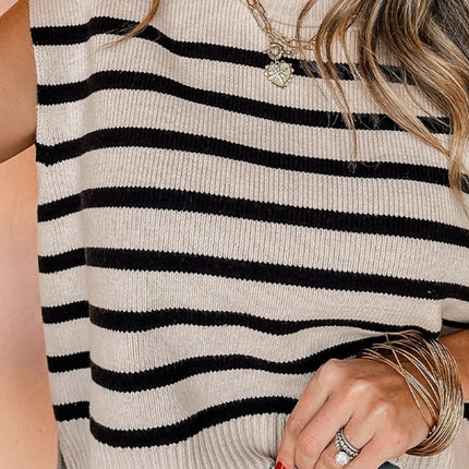 Striped Round Neck Knit Vest