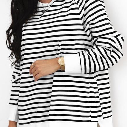 Side Slit Stripe Raglan Sleeve Sweatshirt