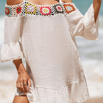 Crochet Cold Shoulder Three-Quarter Sleeve Cover Up