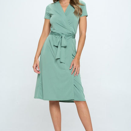 RENEE C Tie Front Surplice Short Sleeve Dress