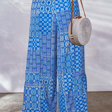 Full Size Drawstring Printed Wide Leg Pants