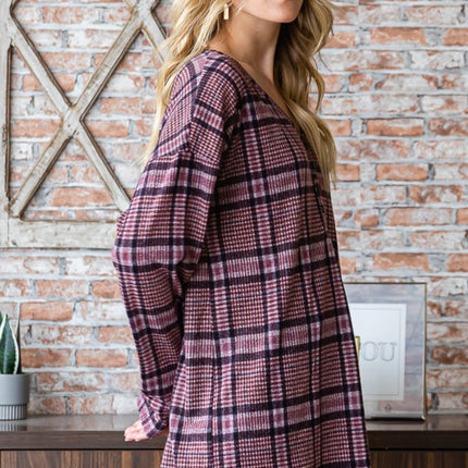 Heimish Full Size Plaid V-Neck Long Sleeve Top