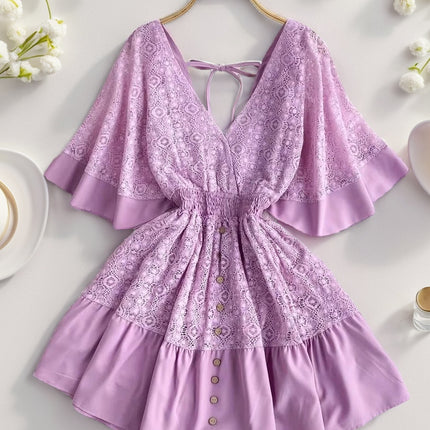 Lace Cutout Half Sleeve Mini Dress