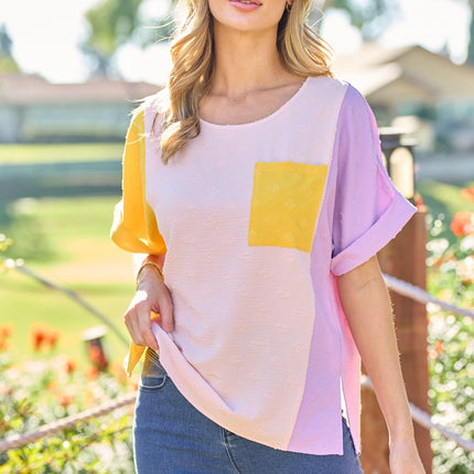 Hailey & Co Full Size Color Block Short Sleeve Top