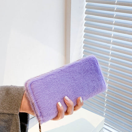 Solid Color Fluff Rectangle Wallet