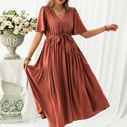 Plus Size V-Neck Flutter Sleeve Midi Dress