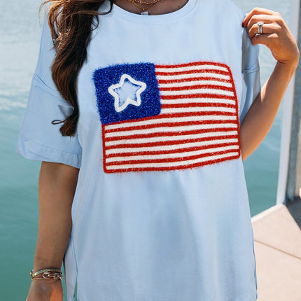 US Flag Round Neck Short Sleeve T-Shirt