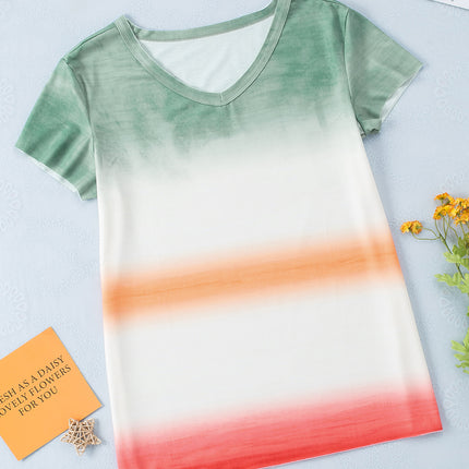 Double Take Tie-Dye V-Neck Short Sleeve Tee