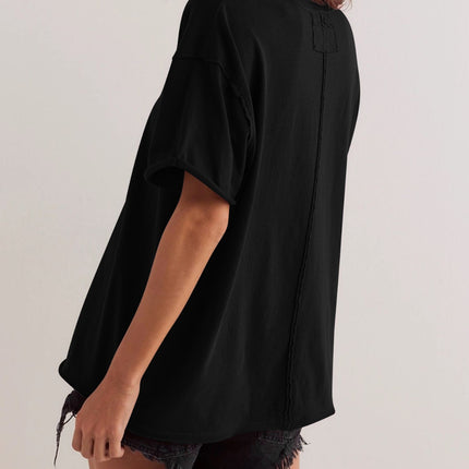 Lovelet Exposed Seam Round Neck Half Sleeve T-Shirt