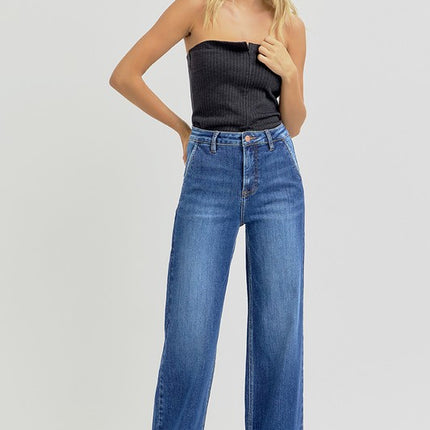 RISEN Full Size High Rise Wide Leg Jeans with Slanted Pockets