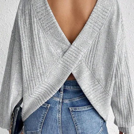 Crossover Backless Long Sleeve Knit Top