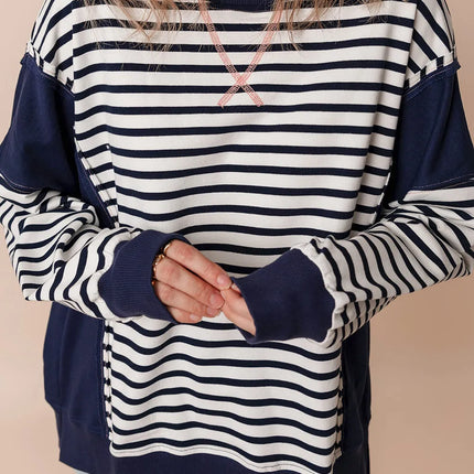 Striped Round Neck Long Sleeve Sweatshirt