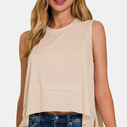 Zenana Exposed Seam Slit Round Neck Tank