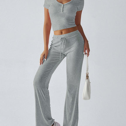 Devine Short Sleeve Top and Drawstring Pants Set