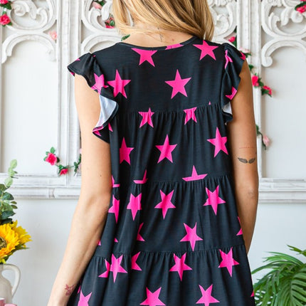 Heimish Full Size Round Neck Star Tiered Top