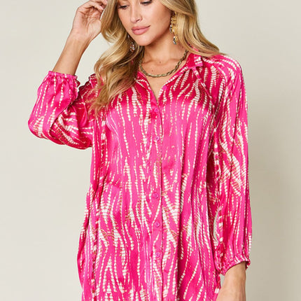 Double Take Full Size Printed Button Up Long Sleeve Shirt - Vickie Lynn's