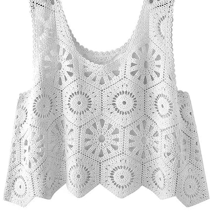 Openwork Round Neck Knit Vest