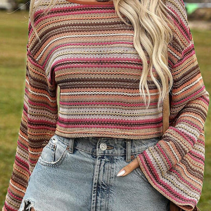 Striped Round Neck Long Sleeve Blouse