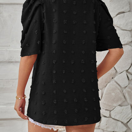 Swiss Dot Round Neck Short Sleeve Blouse