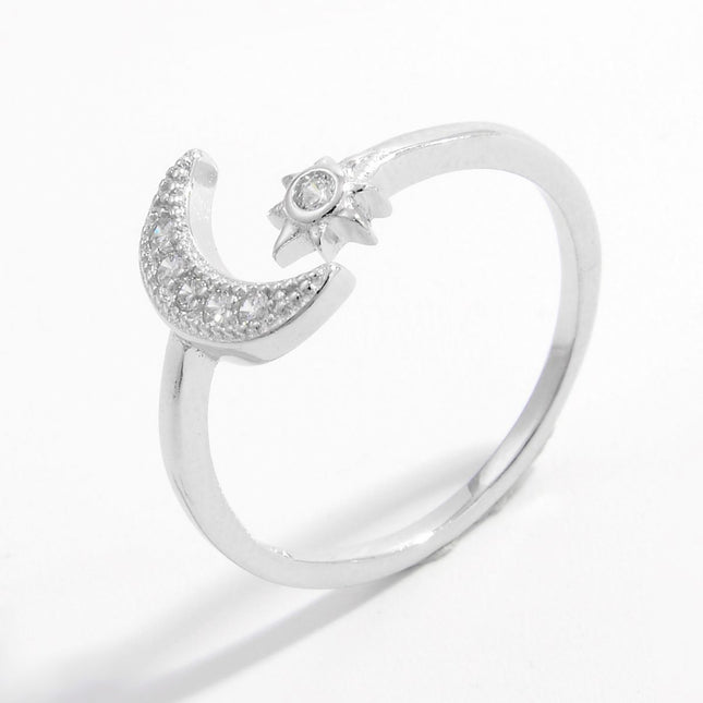 925 Sterling Silver Moon Open Ring