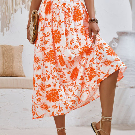 Printed Elastic Waist Midi Skirt