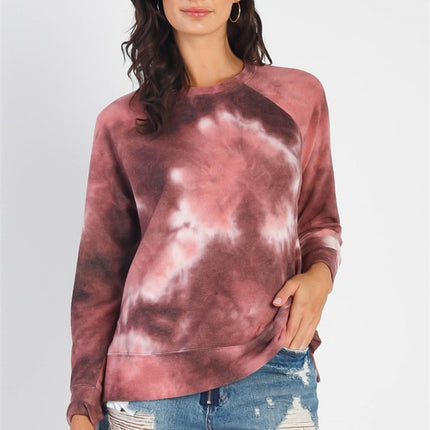 Cherish Apparel Tie-Dye Round Neck Long Sleeve Sweatshirt