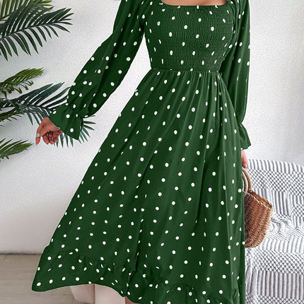 Polka Dot Flounce Sleeve Midi Dress