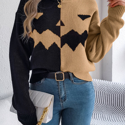 Contrast Round Neck Long Sleeve Sweater